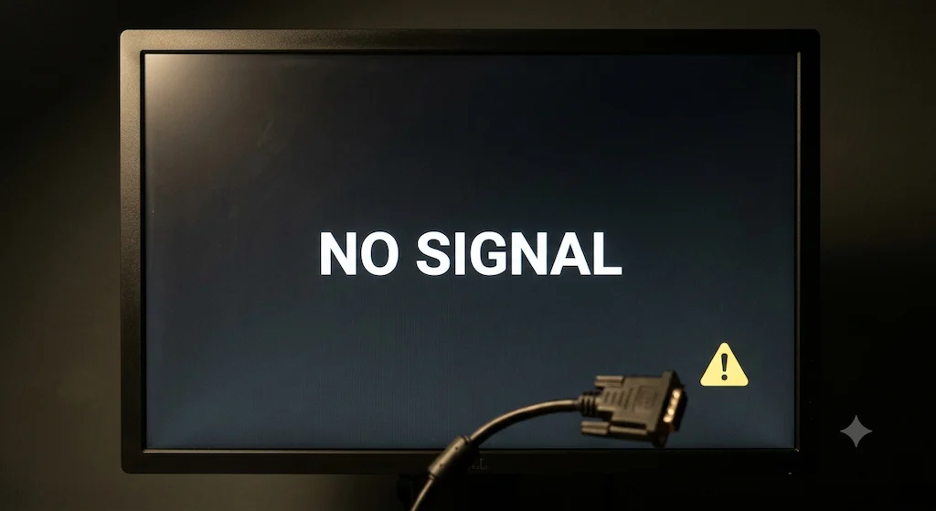 Monitor showing NO SIGNAL error caused by Dell WD25 firmware issue with DVI dongle