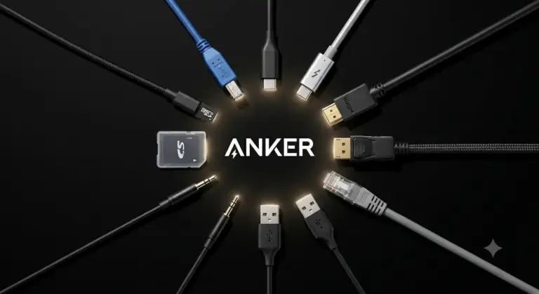 Anker Docking Station - logo surrounded by cables and connectors — docking station hub concept
