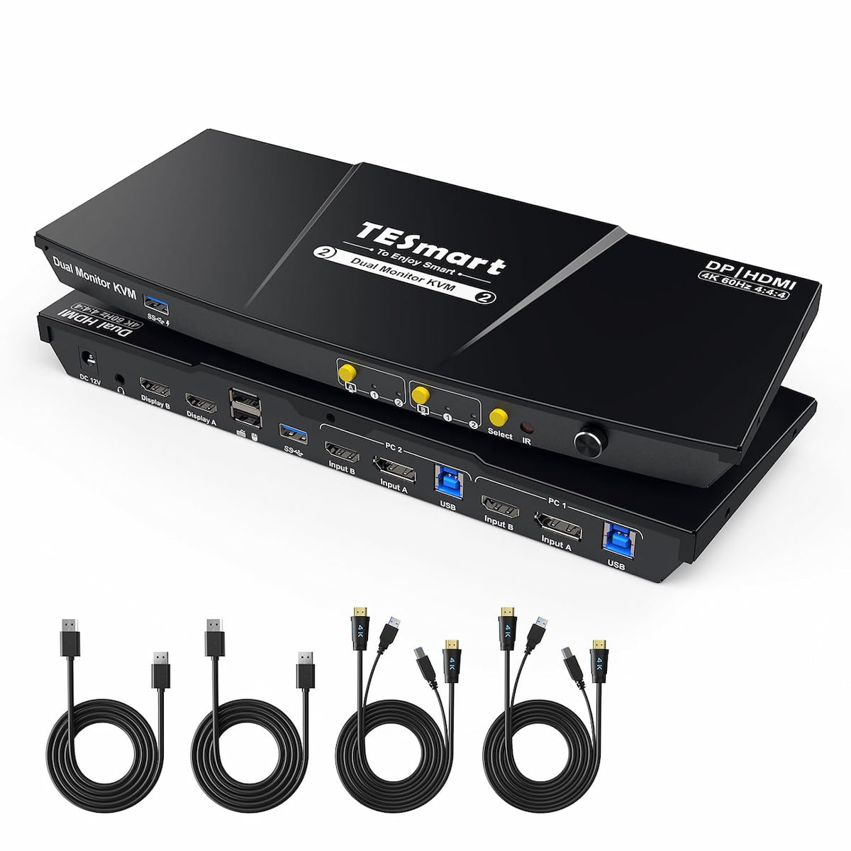 TESmart Dual Monitor KVM Switch DisplayPort HDMI 4K 60Hz EDID Emulation