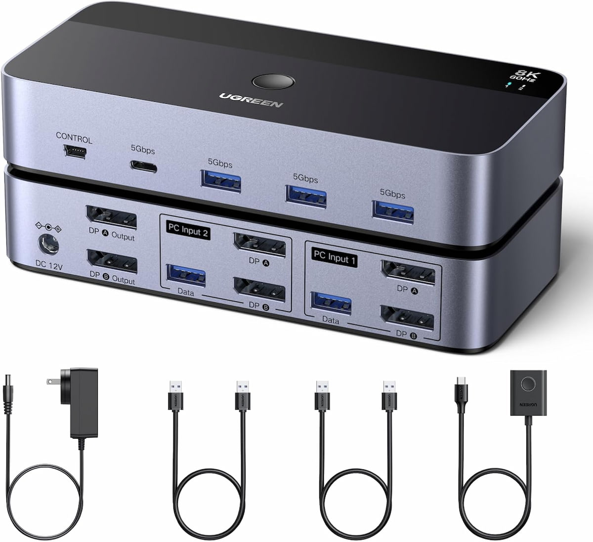 UGREEN DisplayPort KVM Switch 2 Monitors 2 Computers 8K 60Hz Dual Monitor
